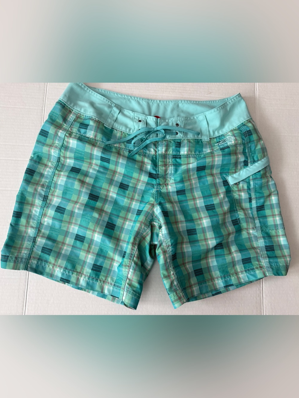 The North Face Plaid Board Shorts Swim Trunks Blue and Green Women's Size 10